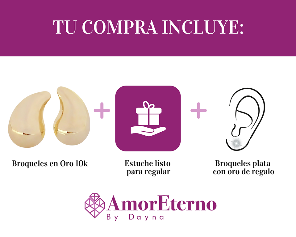 Amor Eterno - Broqueles Gota Grande / Aretes Oro Sólido 10k