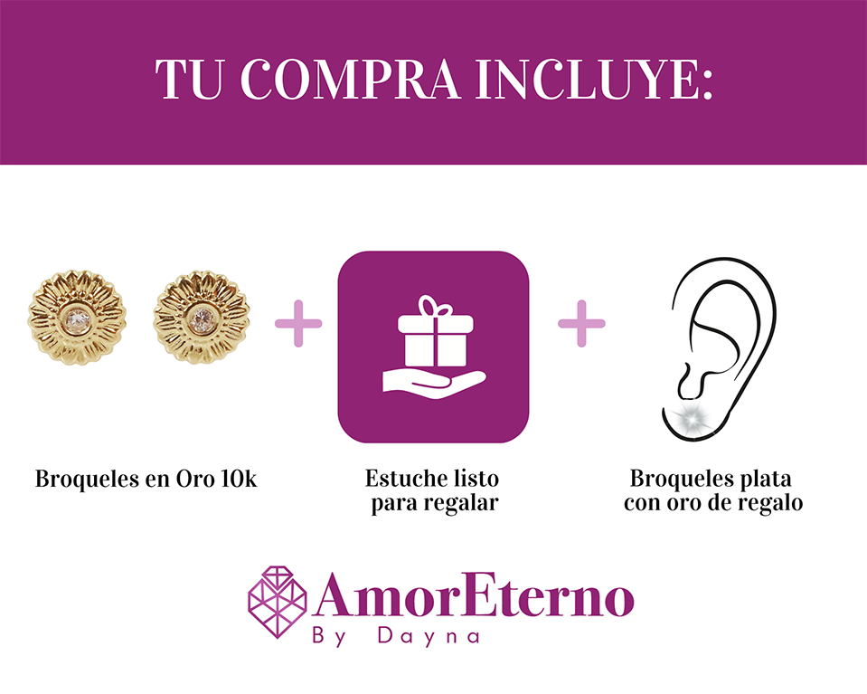 Amor Eterno - Broqueles Girasol Elegance / Aretes Oro 10k