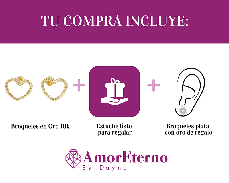 Amor Eterno - Broqueles Merengue Aretes / Oro 10k / Corazón
