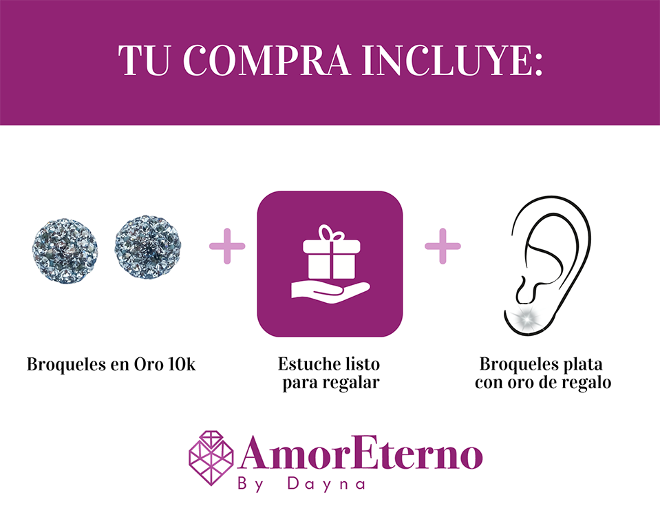 Amor Eterno - Broqueles Esferas Mediana / Aretes Oro 10k / Azul