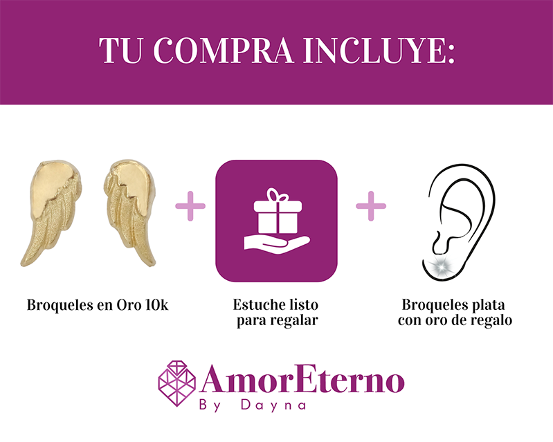 Amor Eterno - Broqueles Par Alas De Angel Due Tono / Oro 10k