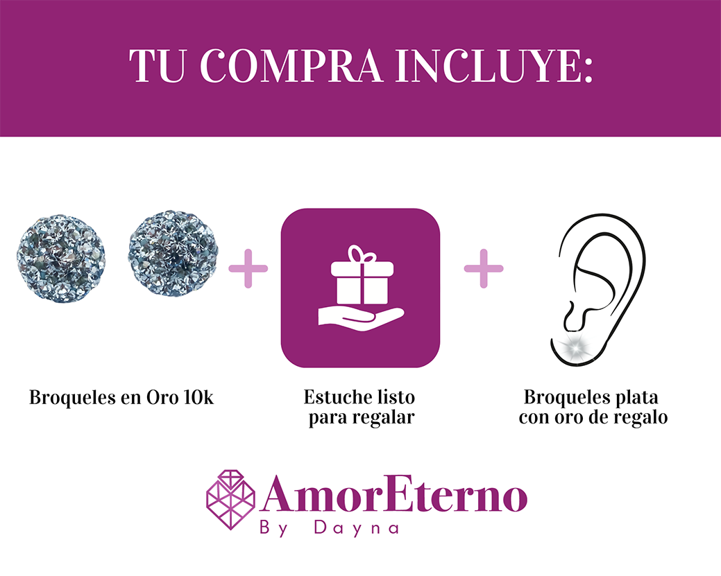 Amor Eterno - Broqueles Esferas Grandes / Aretes / Oro 10k / Azul