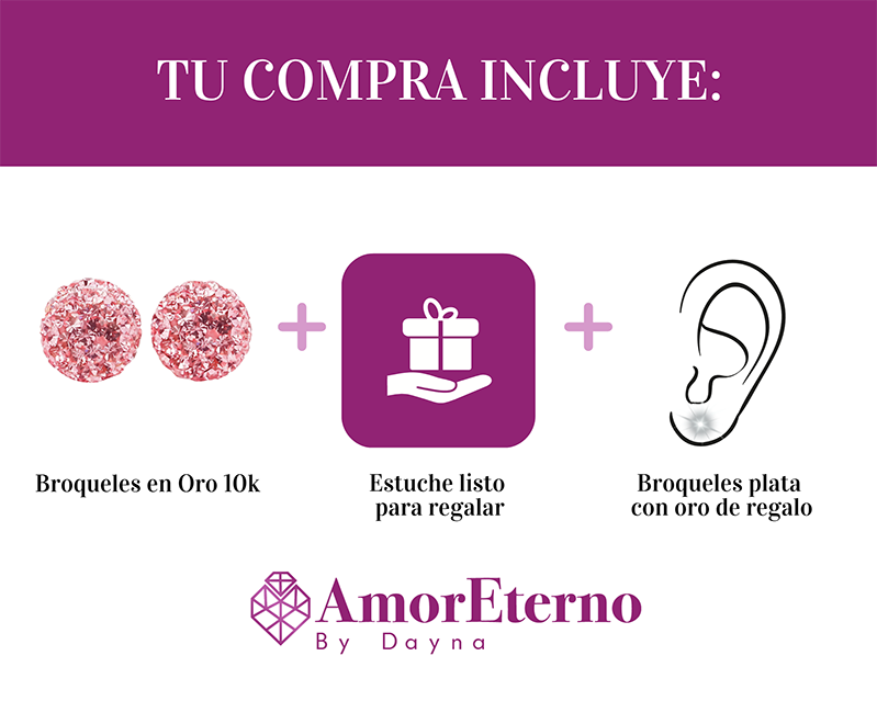 Amor Eterno - Broqueles Esferas Grandes / Aretes / Oro 10k / Rosa