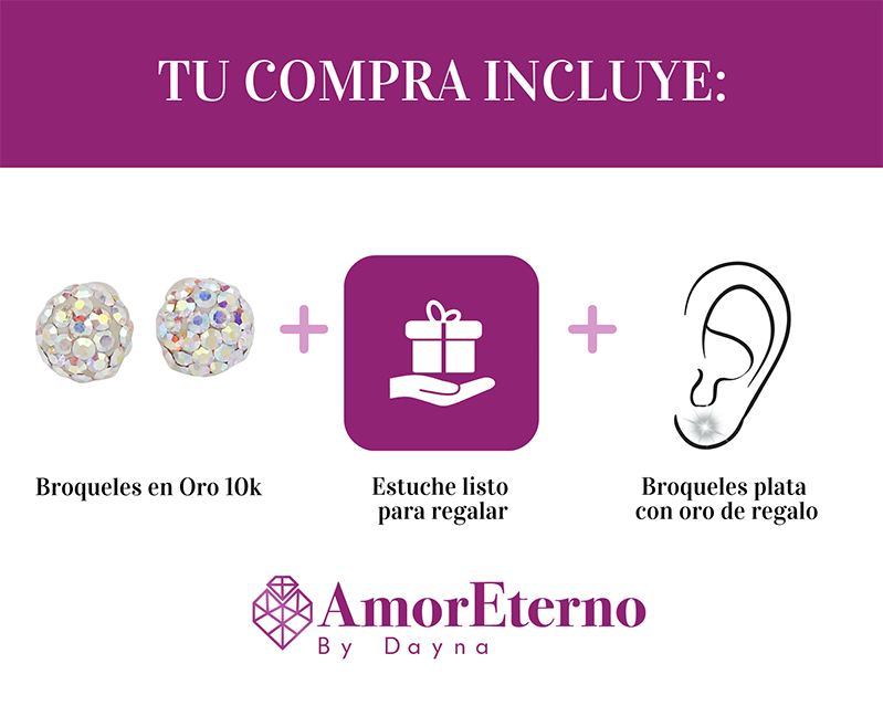 Amor Eterno - Broqueles Esferas Mediana / Aretes Oro 10k / Tornasol