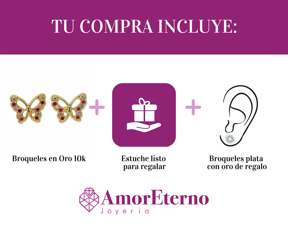 Amor Eterno - Broqueles / Mariposa Grande / Oro Sólido 10k