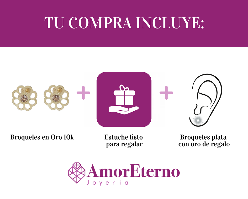 Amor Eterno - Broqueles / Flor Delicia / Aretes / Oro 10k