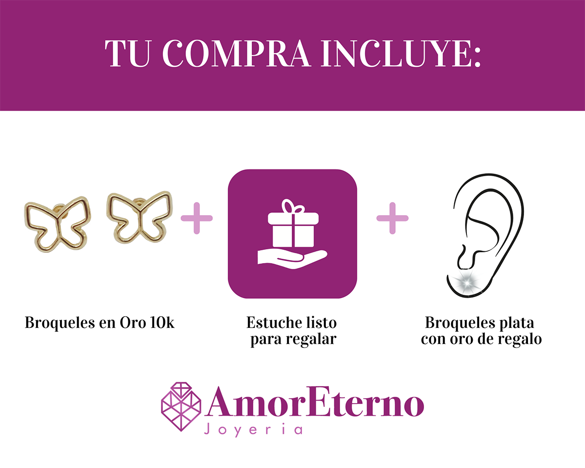 Amor Eterno - Broqueles Mariposa Minimalista Aretes Oro 10k