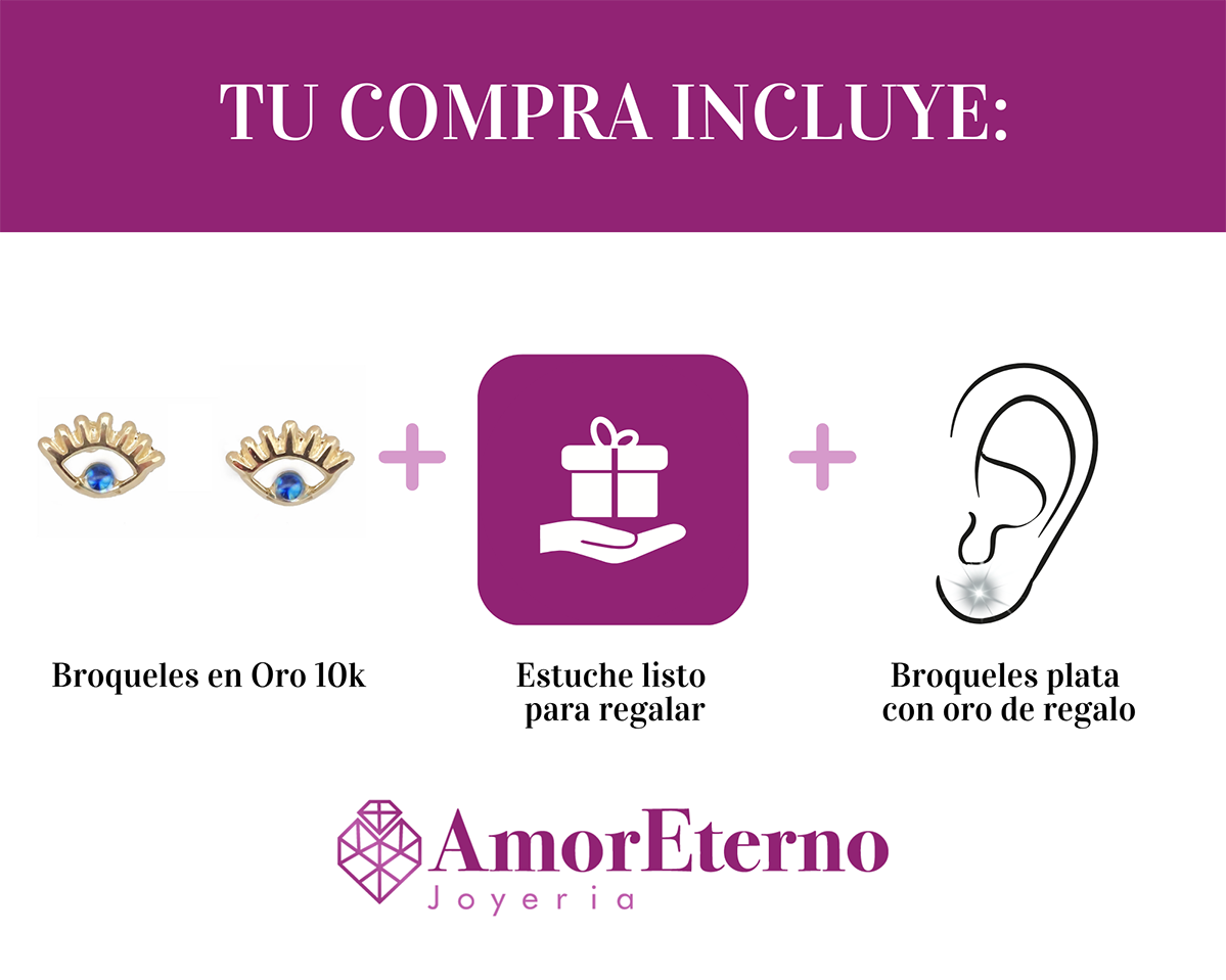 Amor Eterno - Broqueles / Ojo Turco Resaque Aretes Azul / Oro 10k