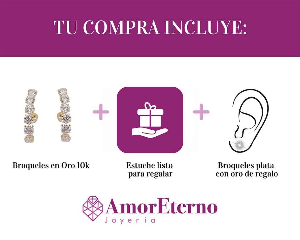 Amor Eterno - Broqueles Lambada 6 Piedras / Aretes / Oro 10k