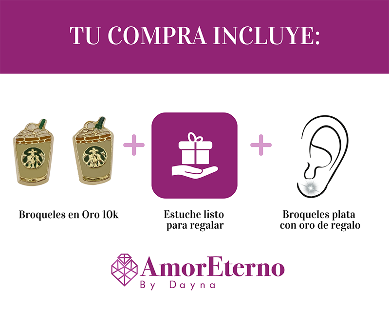 Amor Eterno - Broqueles Frappe Café Malteada / Oro 10k / Cappuccino