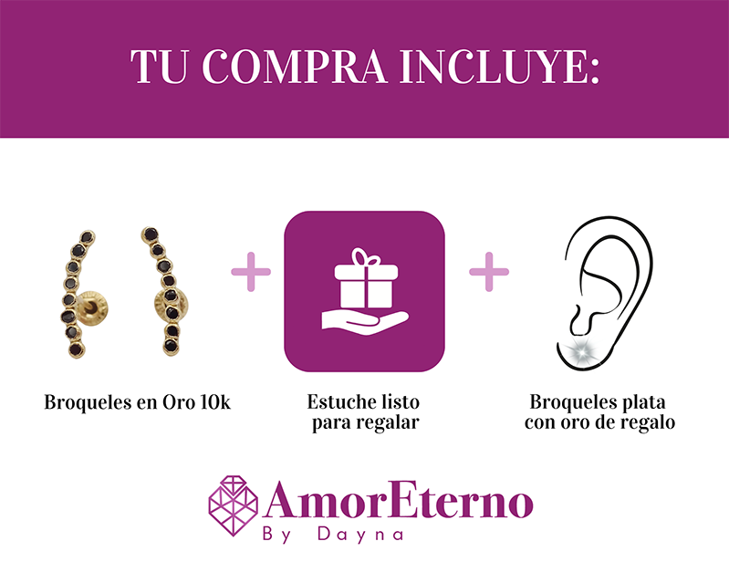 Amor Eterno - Broqueles Lambada Bebé / Aretes Oro 10k / Negro