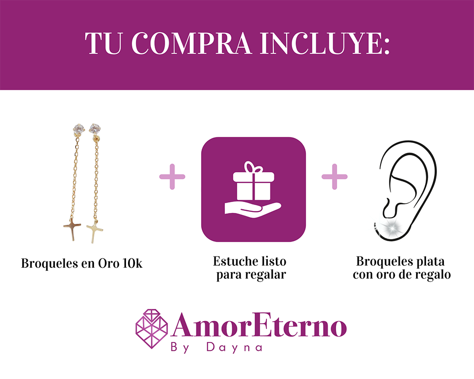Amor Eterno - Aretes Largos / Oro Sólido 10k Cruz