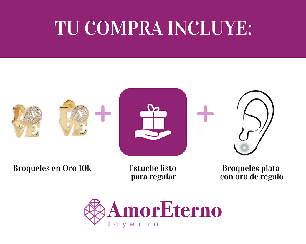 Amor Eterno - Broqueles Love / Aretes / Oro Sólido 10k