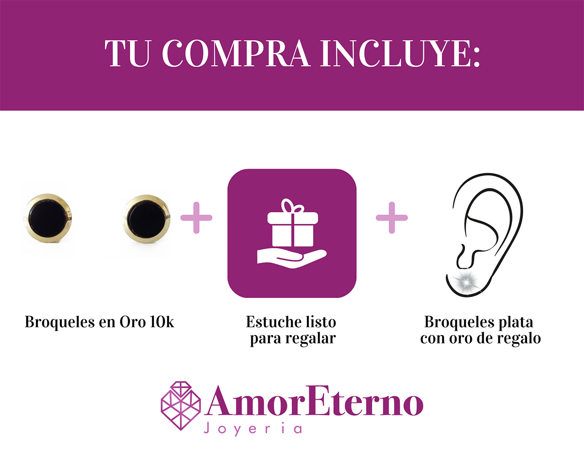 Amor Eterno - Aretes Broche Mariposa Círculo Onix / Oro 10k