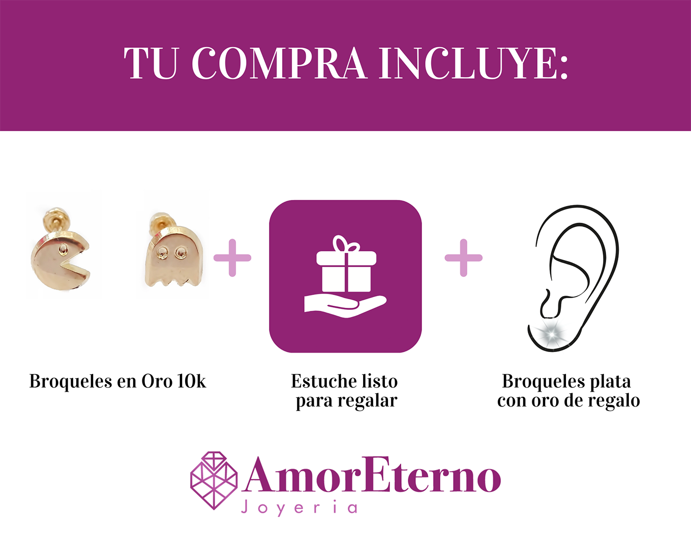 Amor Eterno - Broqueles Par Pacman Fantasma Aretes / Oro 10k