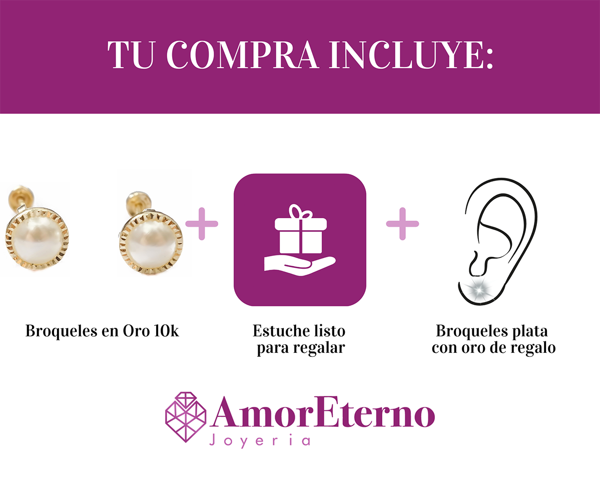 Amor Eterno - Broqueles Perla Facetada / Aretes / Oro 10k