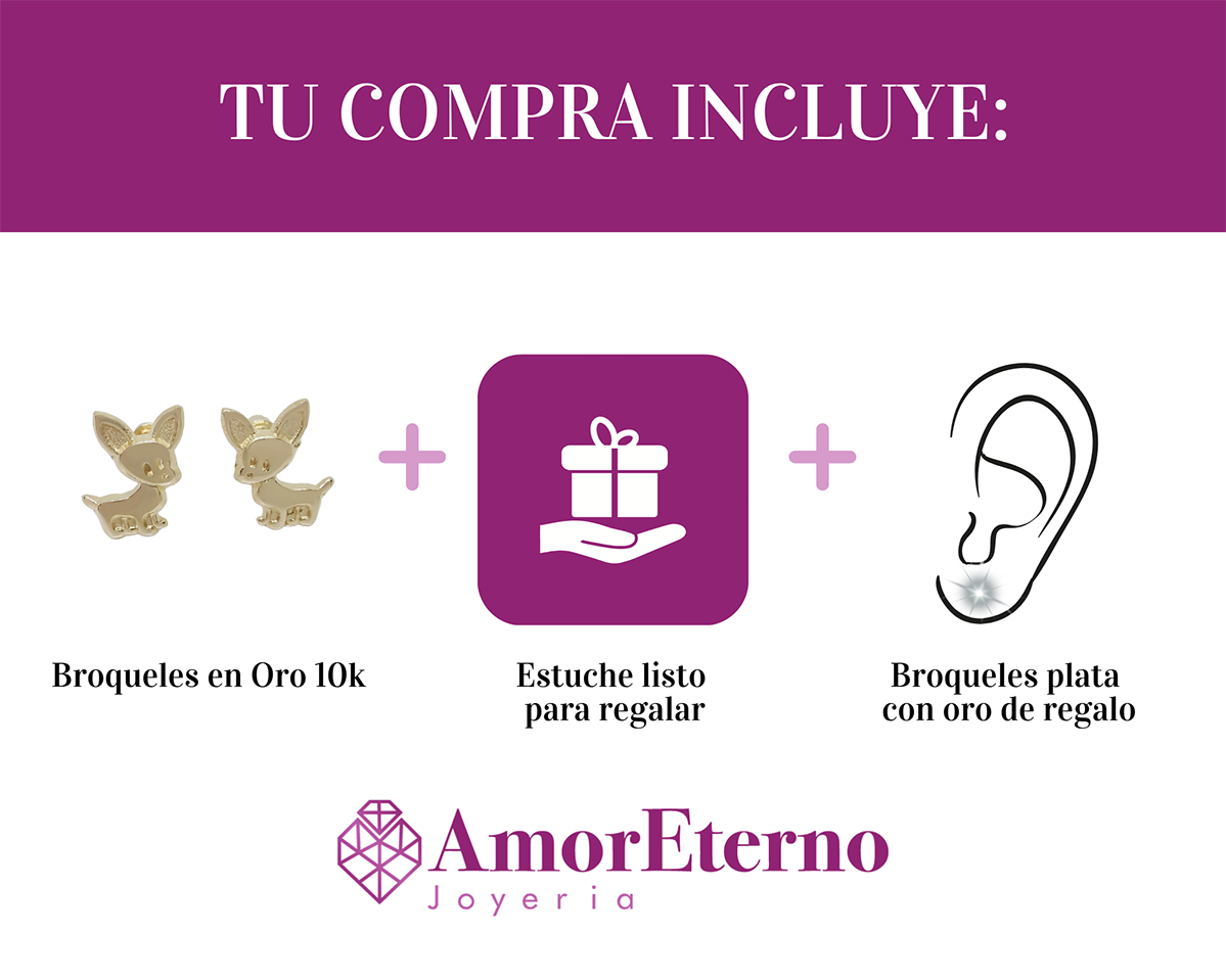 Amor Eterno - Broqueles Aretes / Perrito Chihuahua / Oro 10k