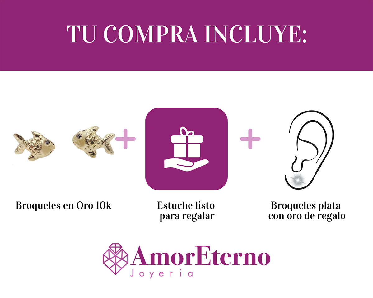 Amor Eterno - Broqueles Pez Playa / Aretes / Oro Sólido 10k