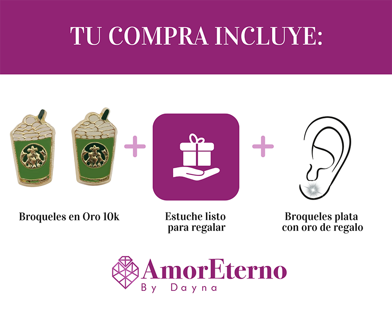 Amor Eterno - Broqueles Frappe Café Malteada / Oro 10k / Matcha