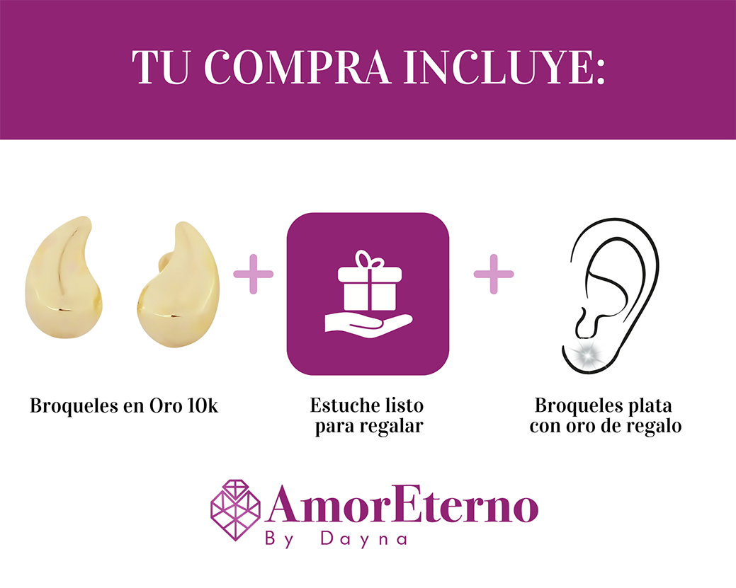 Amor Eterno - Broqueles Gota Chico / Aretes Oro Sólido 10k