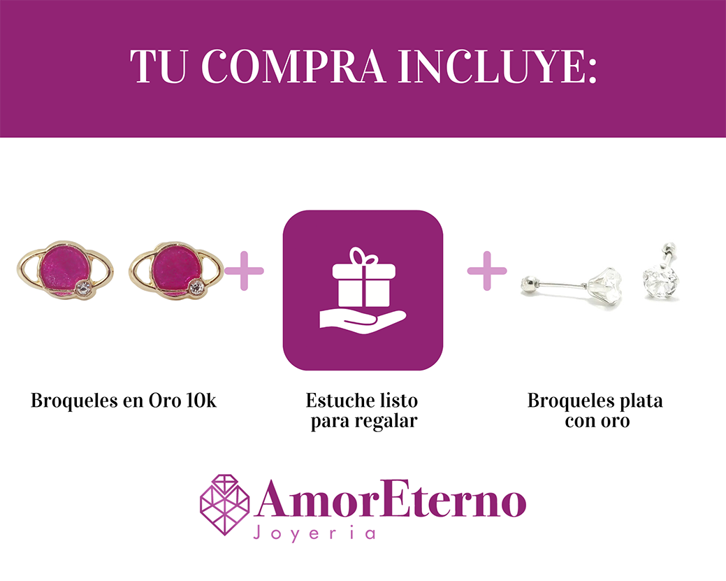 Amor Eterno - Broqueles Deluxe Saturno / Aretes / Oro 10k / Rosado