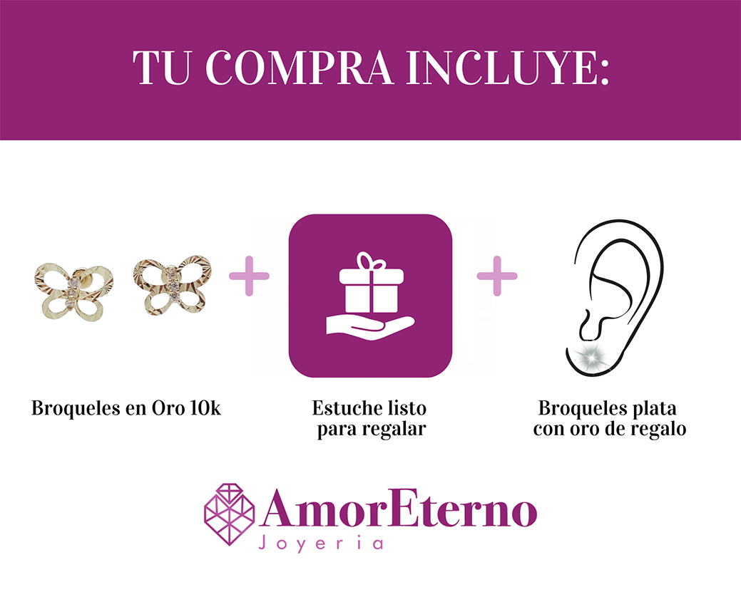 Amor Eterno - Broqueles / Mariposa Brillante Aretes Oro 10k