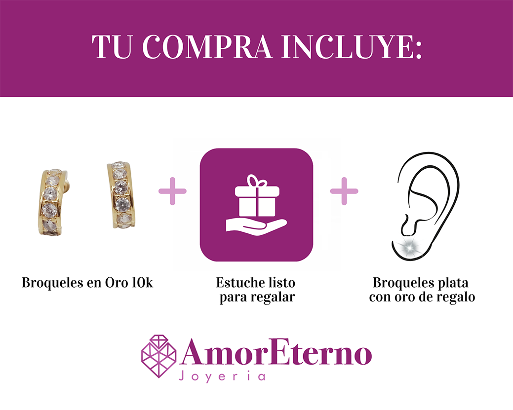 Amor Eterno - Broqueles / Media Arracada Riel Aretes Oro 10k