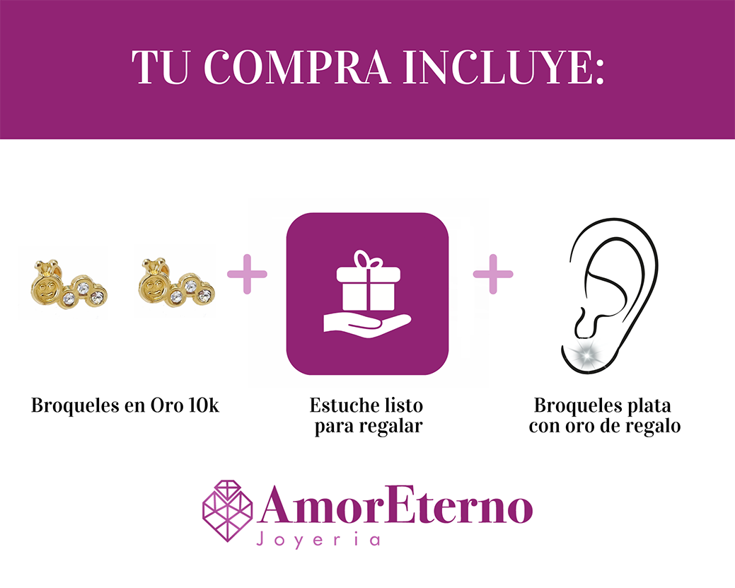 Amor Eterno - Broqueles / Oruga Tierna Bebé / Arete Oro 10k