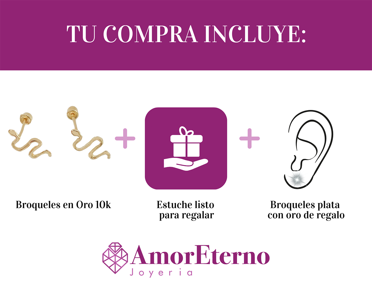 Amor Eterno - Broqueles Serpiente Vibora / Aretes / Fina 10k