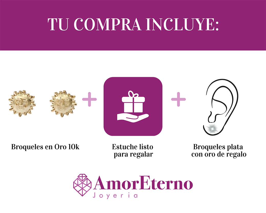 Amor Eterno - Broqueles / Aretes Sol Bebé / Oro 10k
