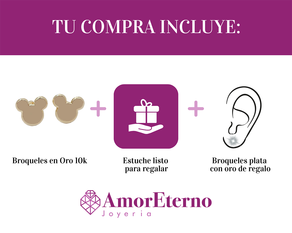 Amor Eterno - Broqueles / Disney Botón Mickey Oro 10k