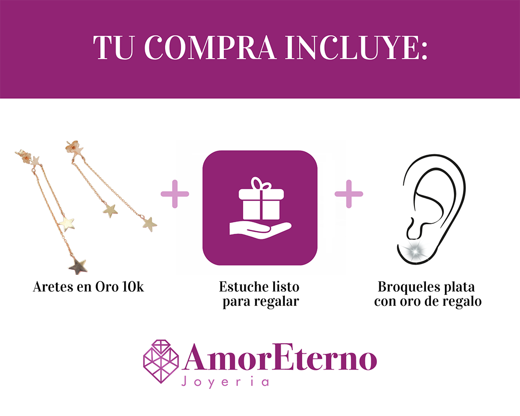 Amor Eterno - Aretes Largos Estrella / Oro Sólido 10k