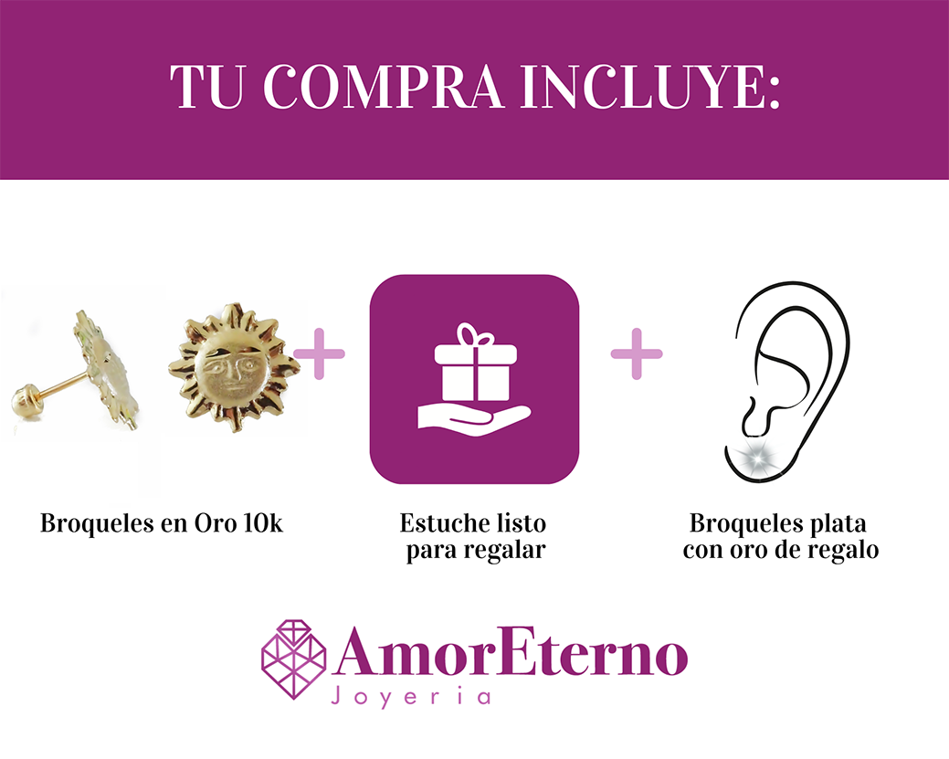 Amor Eterno - Broqueles / Aretes Par Oro 10k / Sol