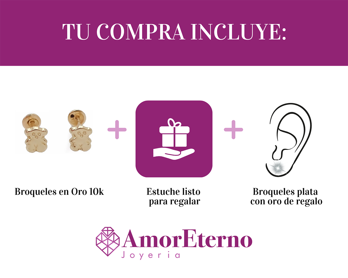 Amor Eterno - Broqueles / Aretes Osito Mini Bebé / Oro 10k