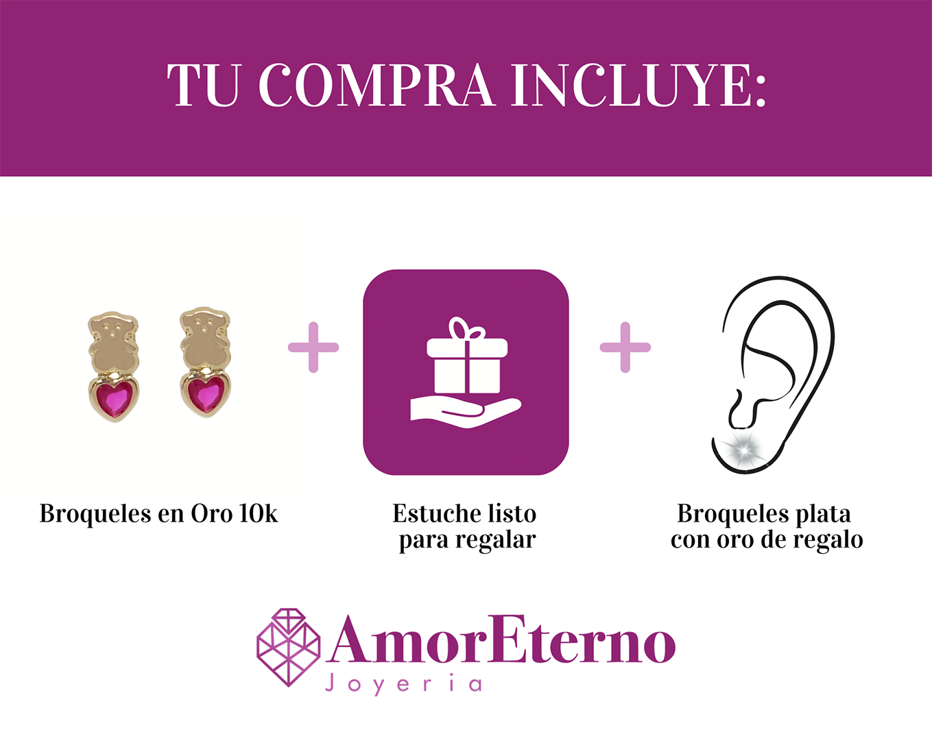 Amor Eterno - Broqueles Aretes / Tous Corazón / Oro 10k / Rojo