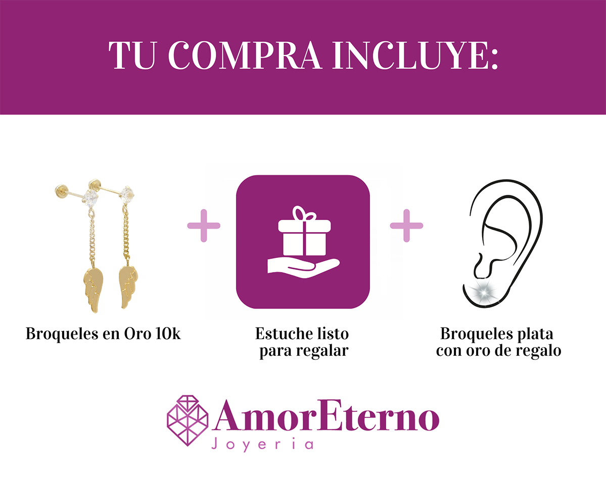 Amor Eterno - Broqueles Largos / Alas Ángel Arcangel Oro 10k