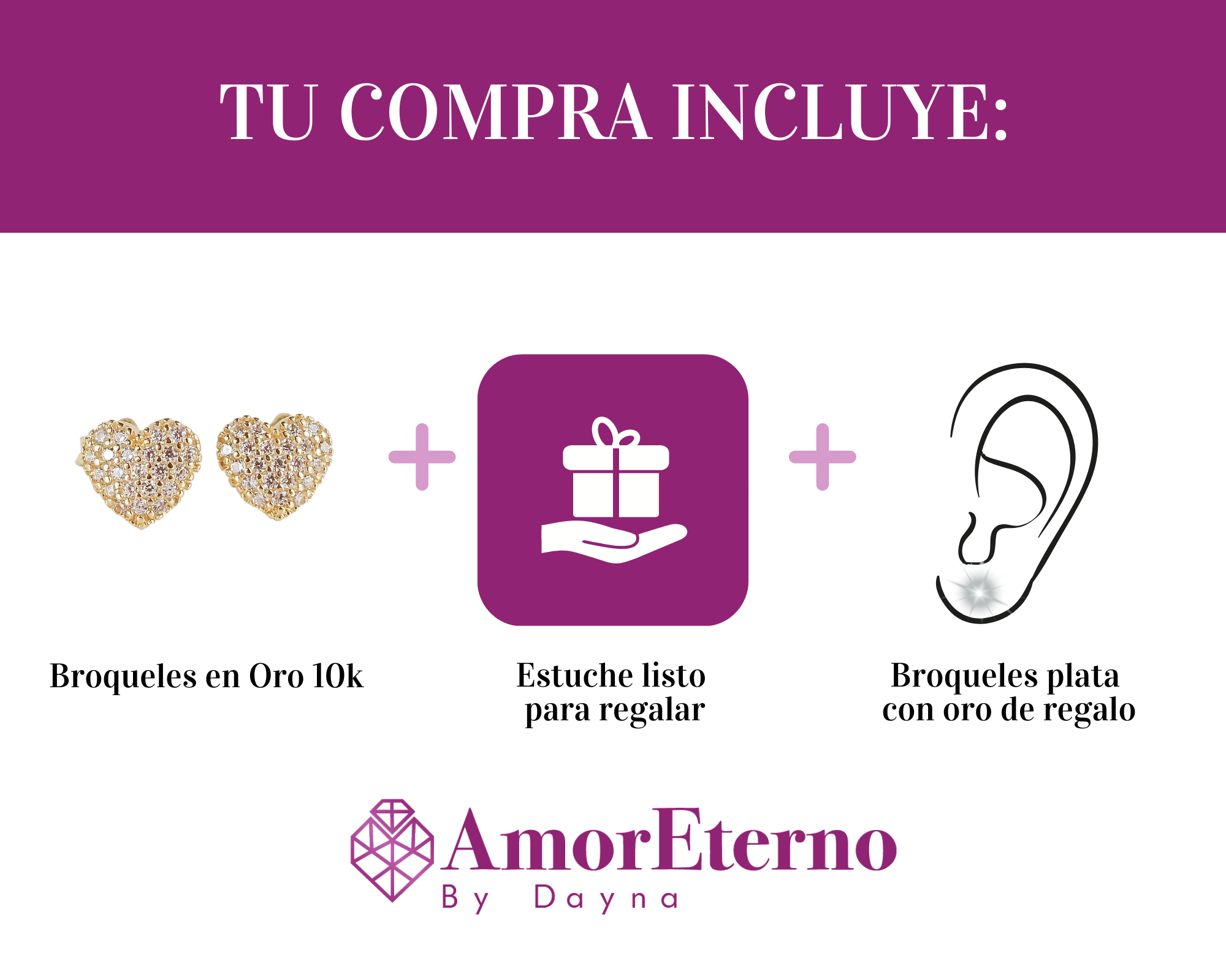 Amor Eterno - Aretes Corazón Bombón / 10k Oro Sólido