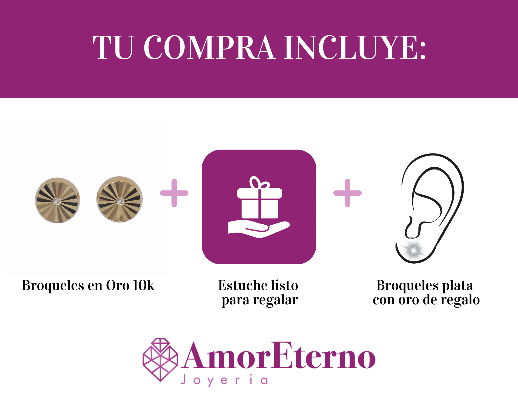 Amor Eterno - Broqueles Círculo Facetado / Oro Sólido 10k