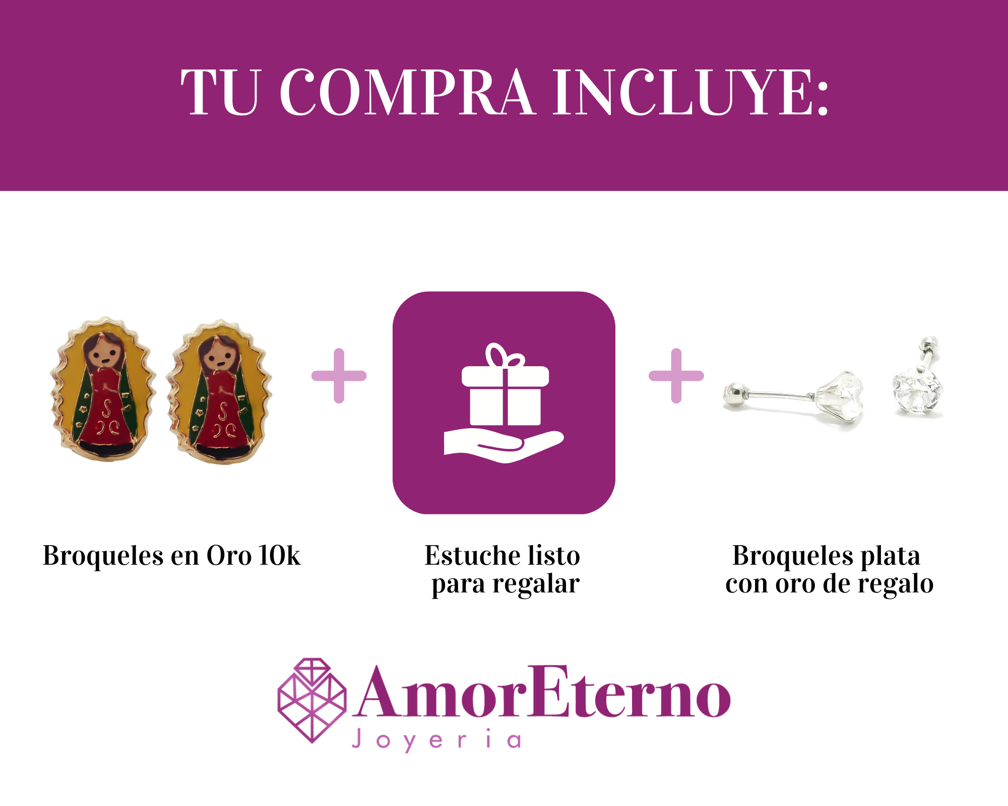 Amor Eterno - Broqueles Deluxe Virgencita / Aretes / Oro 10k