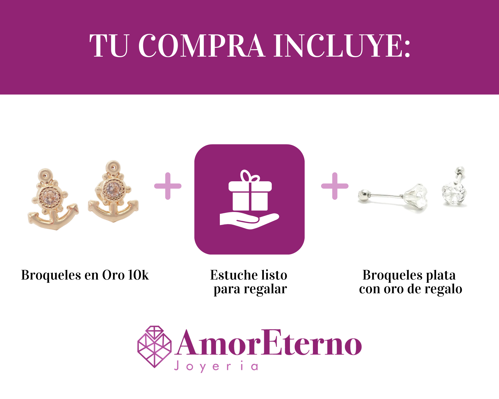 Amor Eterno - Broqueles Deluxe Ancla / Aretes / Oro 10k