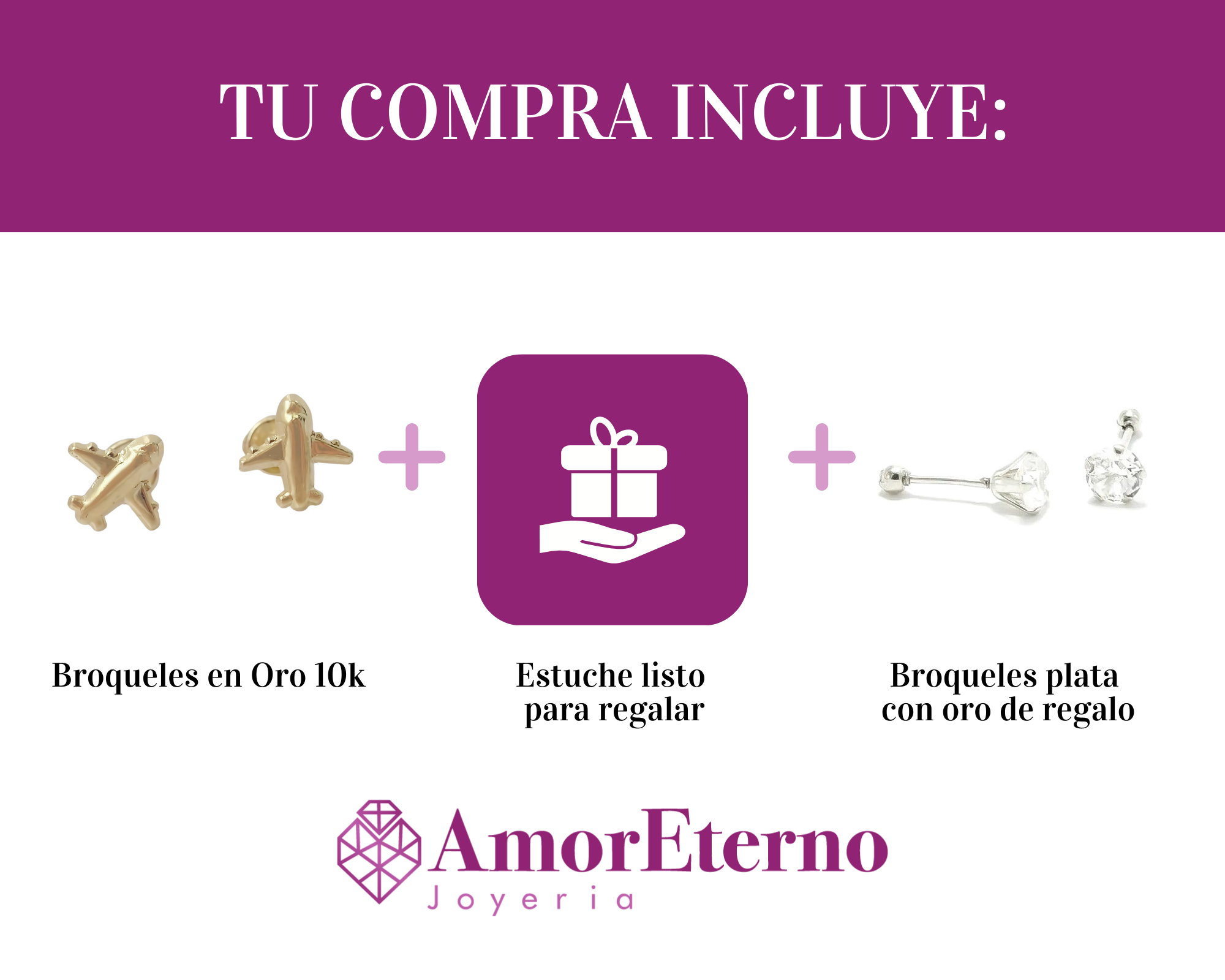 Amor Eterno - Broqueles Deluxe Avión Viaje Aretes / Oro 10k