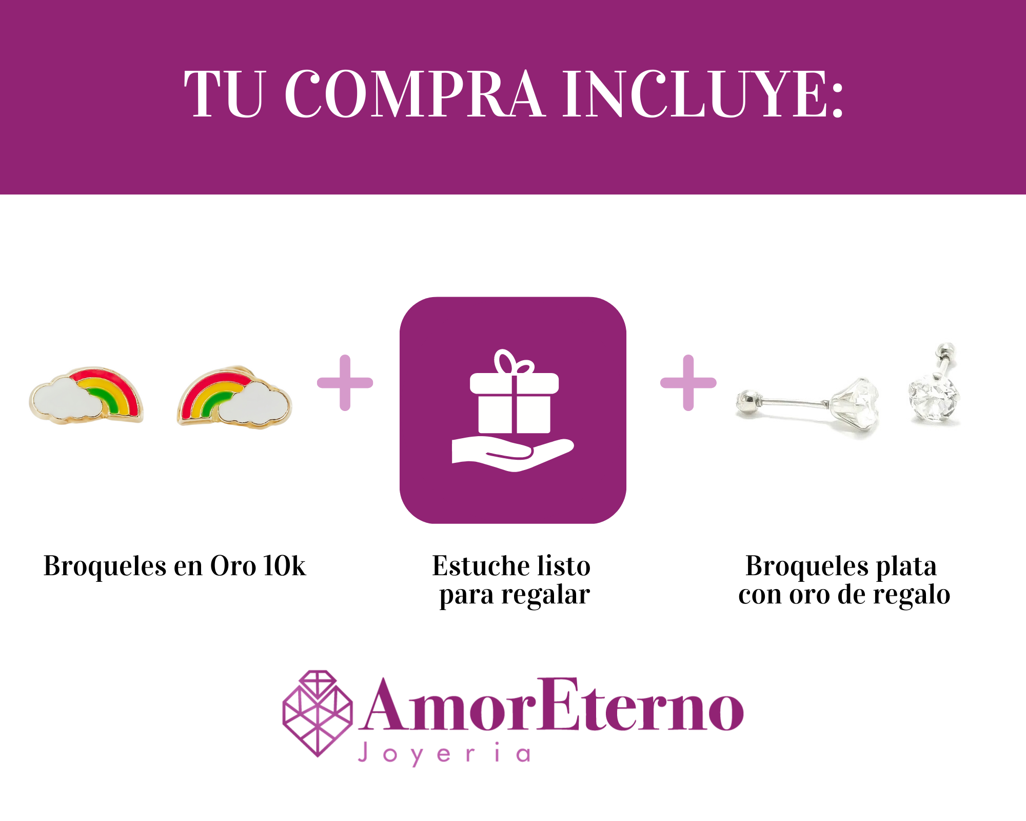 Amor Eterno - Broqueles Deluxe Arcoiris / Aretes / Oro 10k