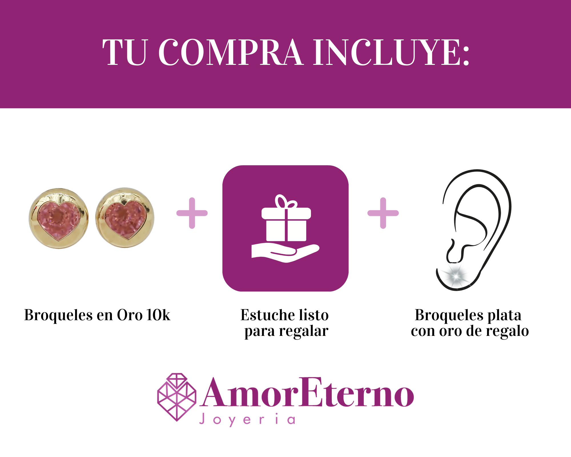 Amor Eterno - Broqueles Bisel Corazón / Aretes / Oro 10k / Rosa