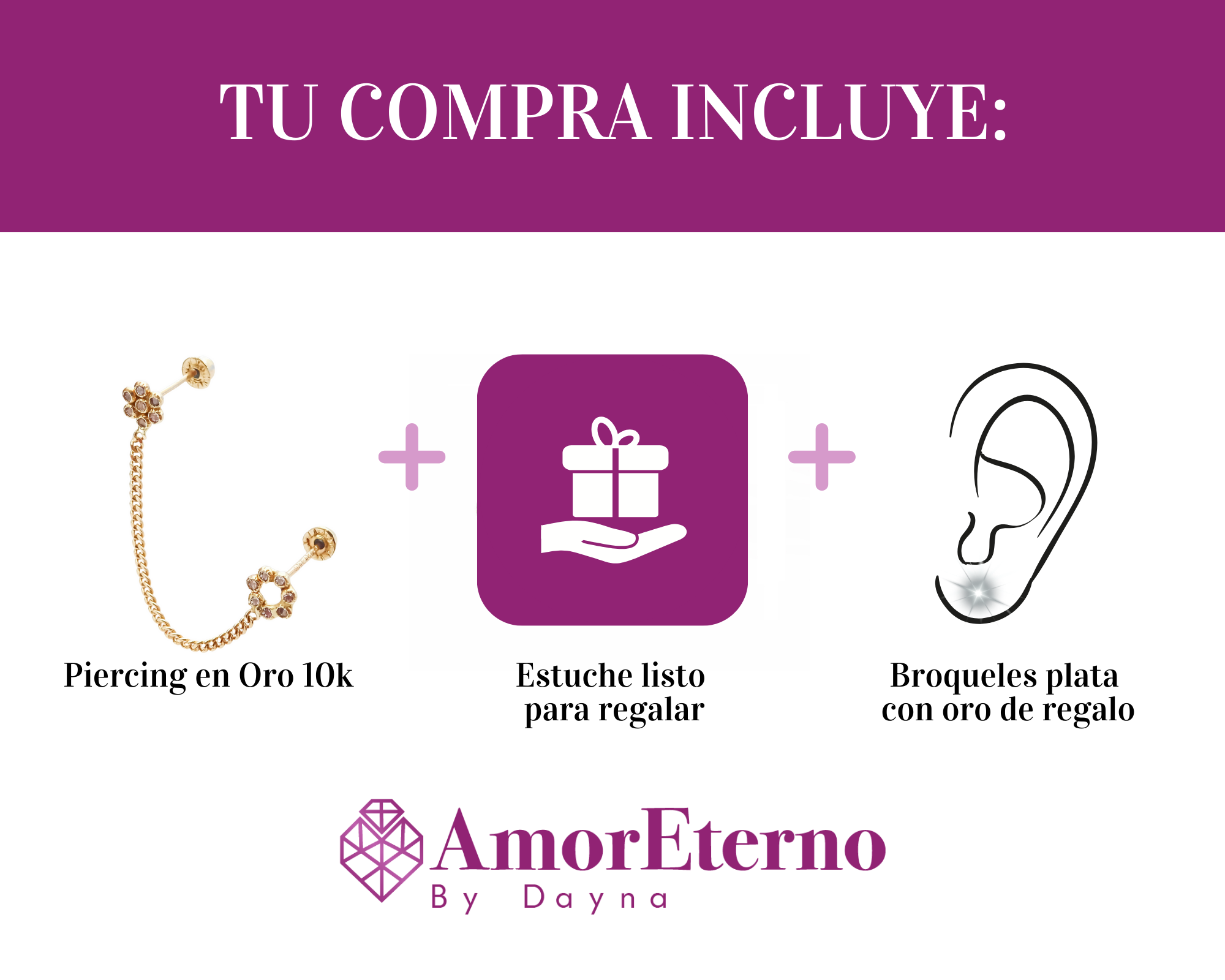 Amor Eterno - Baby Roseta / Doble Perforación / Oro 10k