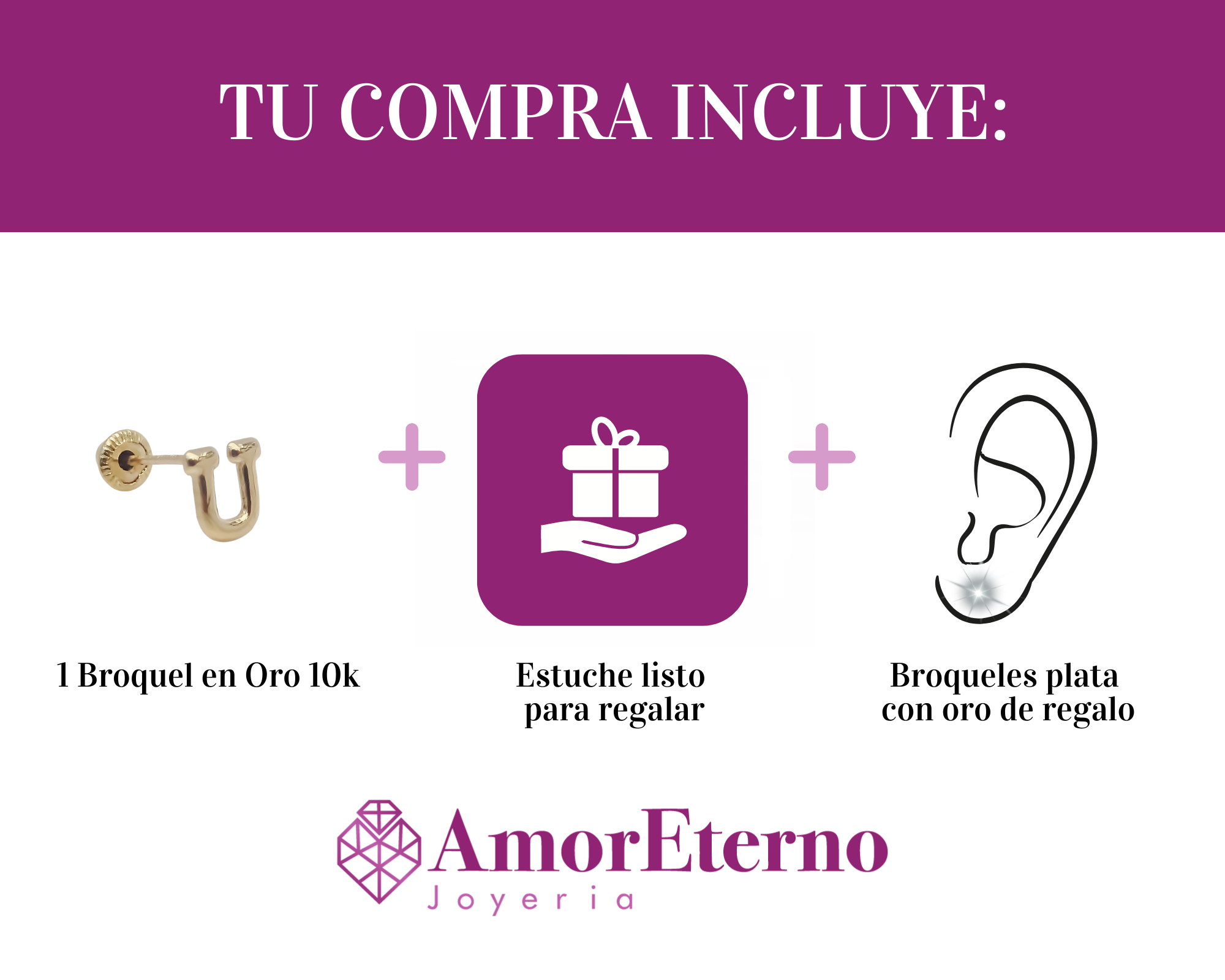 Amor Eterno - Broqueles Una Inicial Letra / Aretes / Oro 10k / U