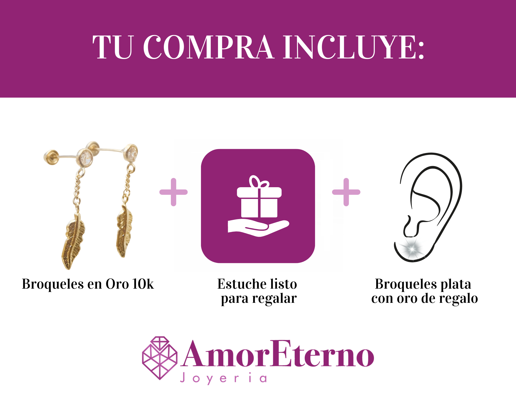 Amor Eterno - Broqueles Pluma Atrapasueños Colgante Aretes 10k