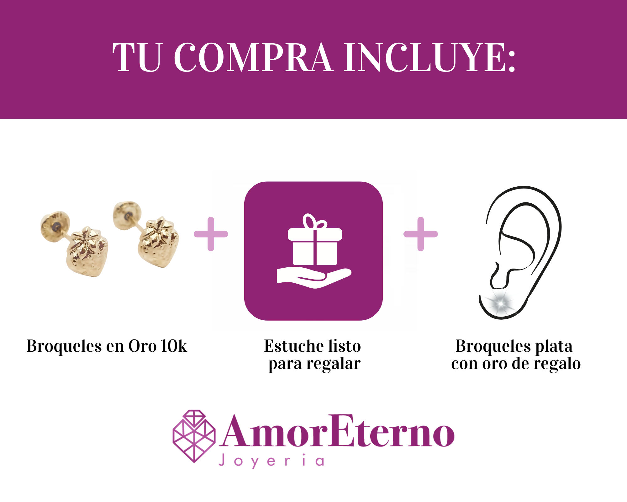 Amor Eterno - Broqueles Fresa Strawberry Bb Aretes Oro 10k