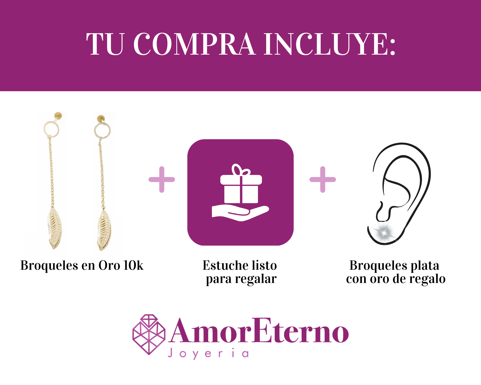 Amor Eterno - Aretes Largos / Oro Sólido 10k Pluma