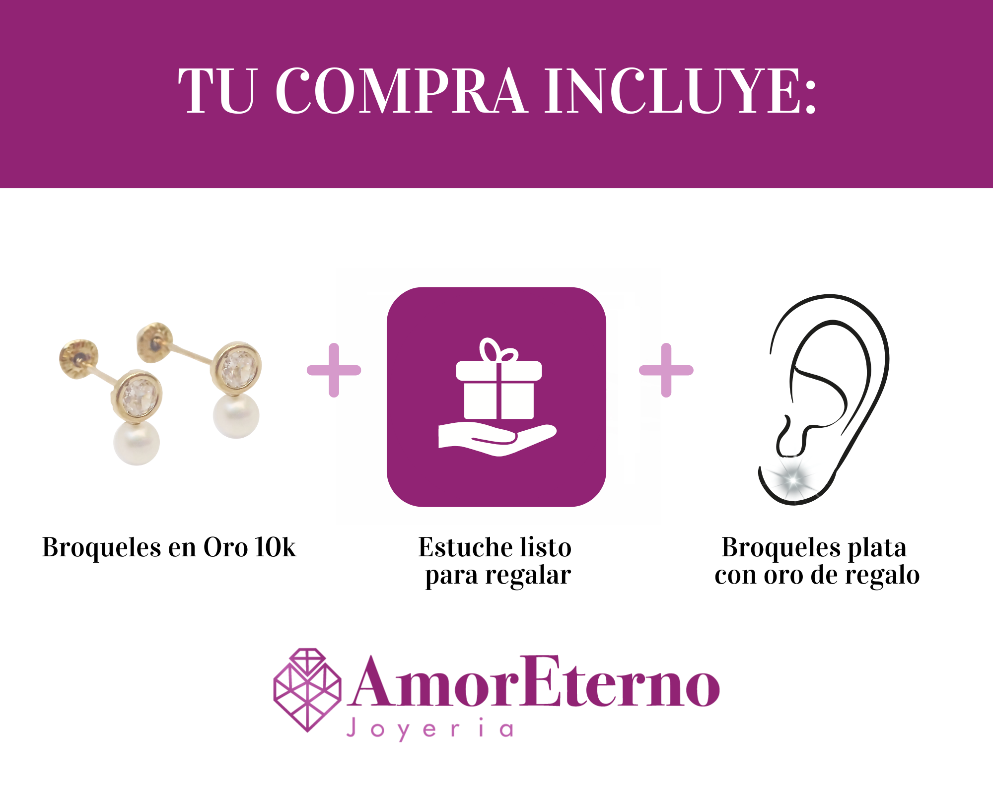 Amor Eterno - Broqueles Finos Perla Tu Y Yo / Aretes Oro 10k