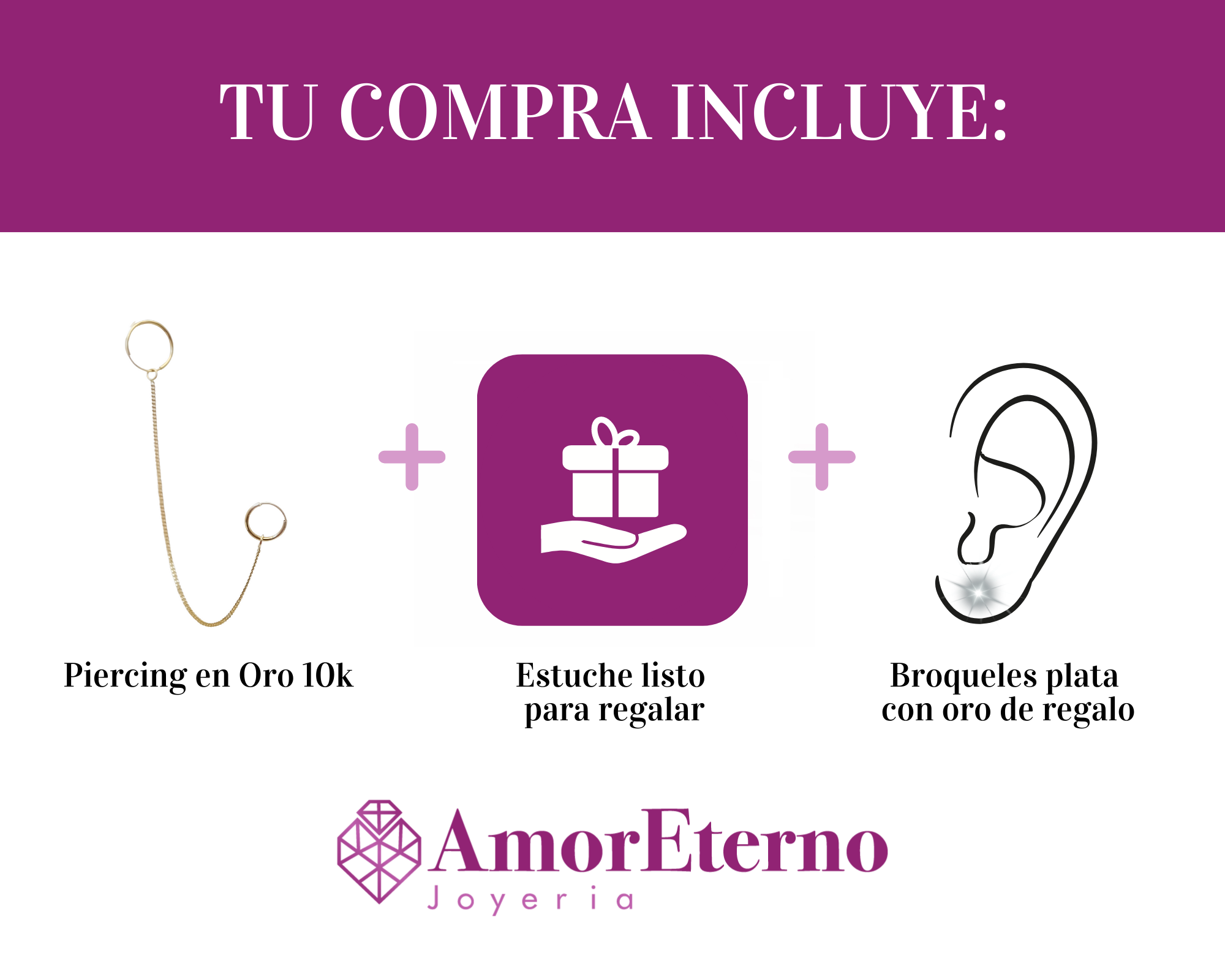 Amor Eterno - Doble Arracada Cadena Larga Piercing / Oro 10k